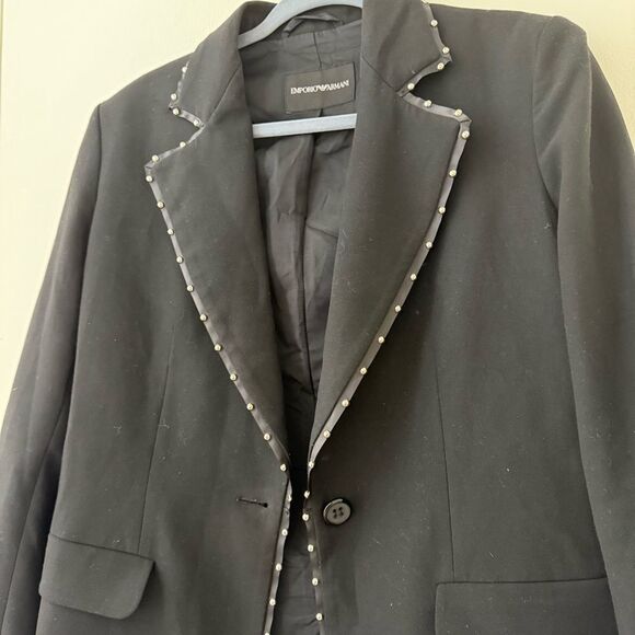 Emporio Armani Womens Single Breasted Black Blazer with Stud Accents NWOT - Picture 6 of 13